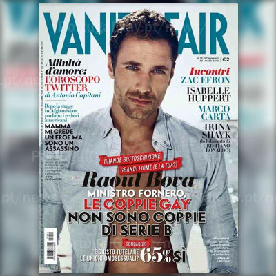 ITÁLIA: Raoul Bova é capa da Vanity Fair Itália apoiando os casais homossexuais